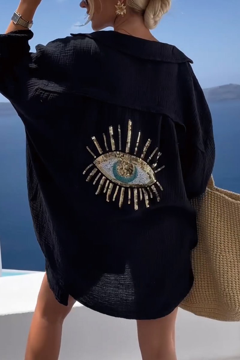 💜 LAST DAY PROMOTION - 50%OFF💜Evil Eye Casual Sequin Beaded Shirt