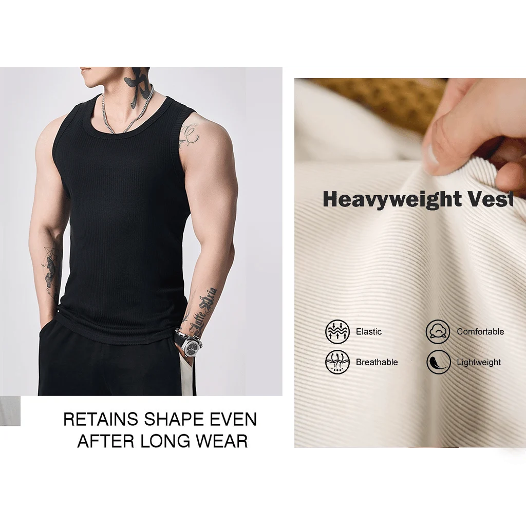 🔥Men's  Wide Strap Ribbed Tank Top---Enjoy 42% discount on the three‑pack with free delivery.