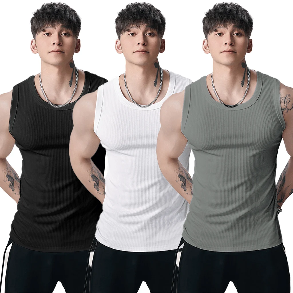 🔥Men's  Wide Strap Ribbed Tank Top---Enjoy 42% discount on the three‑pack with free delivery.