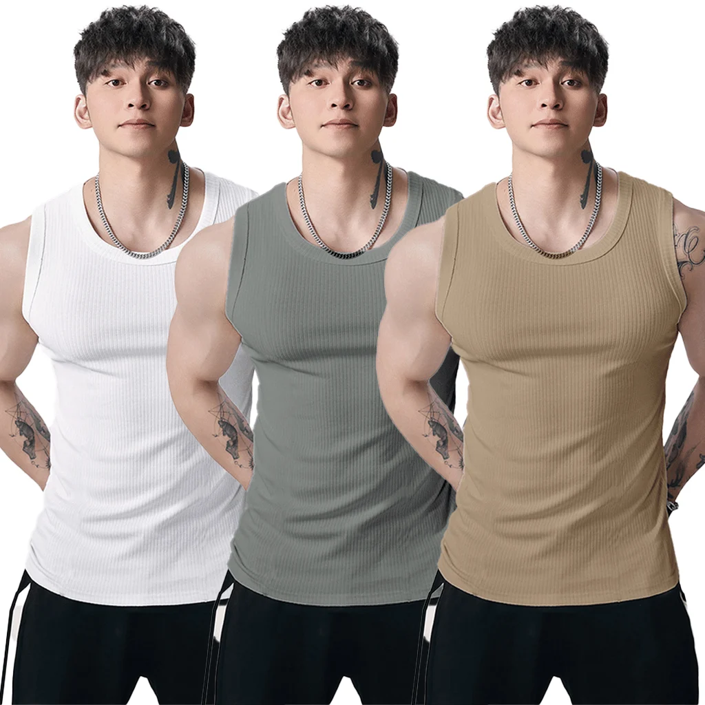 🔥Men's  Wide Strap Ribbed Tank Top---Enjoy 42% discount on the three‑pack with free delivery.
