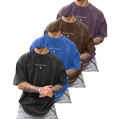 ✝️ Men‘s Vintage Cross & Letter Print T-Shirt – Soft Washed Cotton---Buy 4 Get Extra 40% Off & Free Shipping
