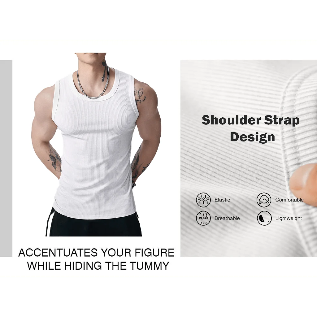 🔥Men's  Wide Strap Ribbed Tank Top---Enjoy 42% discount on the three‑pack with free delivery.