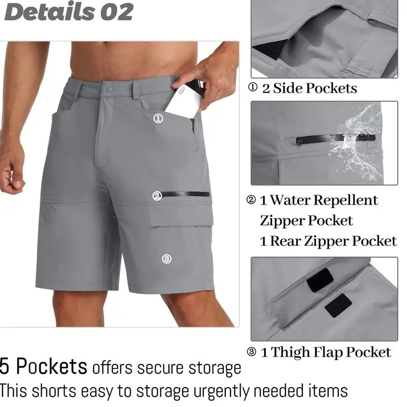 Men‘s Hiking Cargo Shorts | Quick Dry Lightweight Waterproof | 5 Pockets for Outdoor Work & Golf