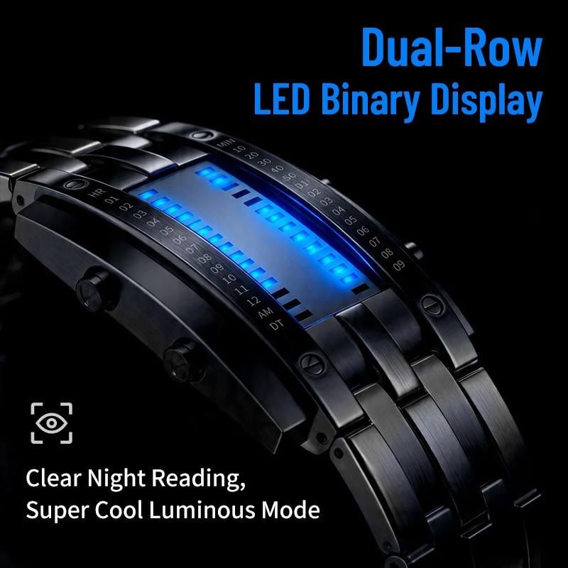 Cyberpunk Binary LED Watch – “Only Geeks Get It” – Futuristic, unique & eye-catching with blue LED display---Buy 2, get free delivery