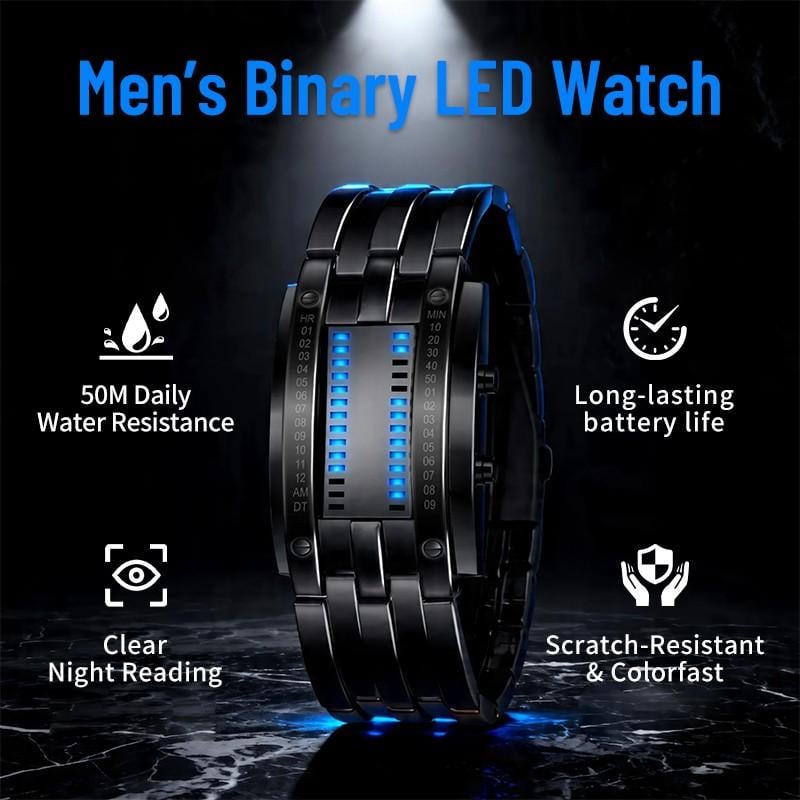 Cyberpunk Binary LED Watch – “Only Geeks Get It” – Futuristic, unique & eye-catching with blue LED display---Buy 2, get free delivery