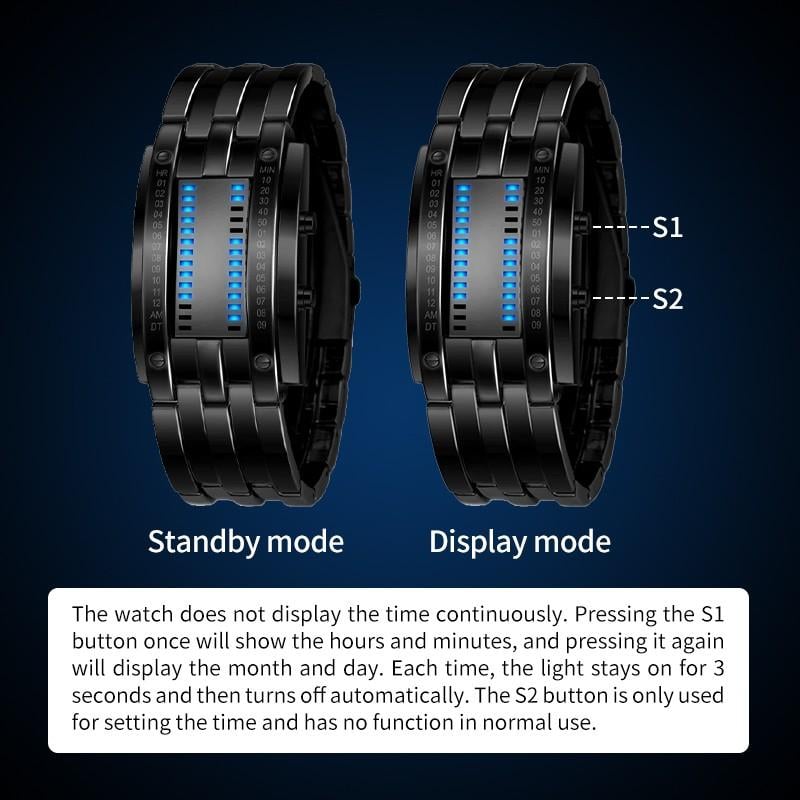 Cyberpunk Binary LED Watch – “Only Geeks Get It” – Futuristic, unique & eye-catching with blue LED display---Buy 2, get free delivery