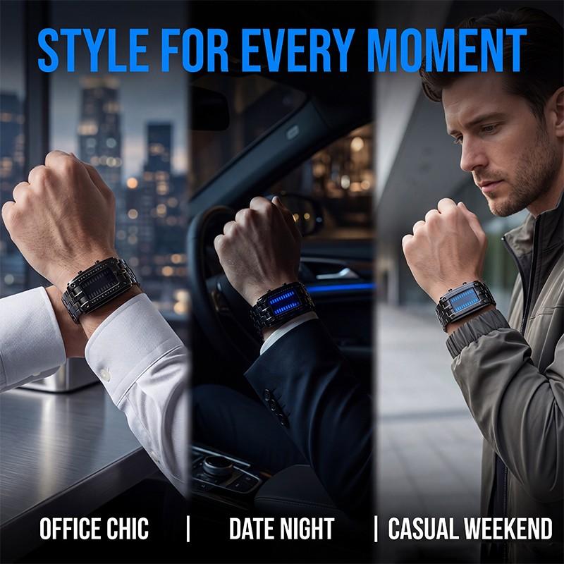 Cyberpunk Binary LED Watch – “Only Geeks Get It” – Futuristic, unique & eye-catching with blue LED display---Buy 2, get free delivery