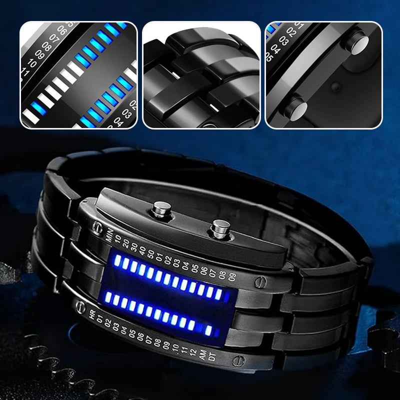 Cyberpunk Binary LED Watch – “Only Geeks Get It” – Futuristic, unique & eye-catching with blue LED display---Buy 2, get free delivery
