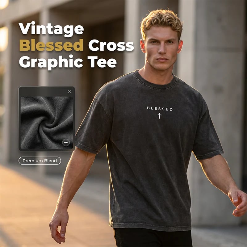 ✝️ Men‘s Vintage Cross & Letter Print T-Shirt – Soft Washed Cotton---Buy 4 Get Extra 40% Off & Free Shipping
