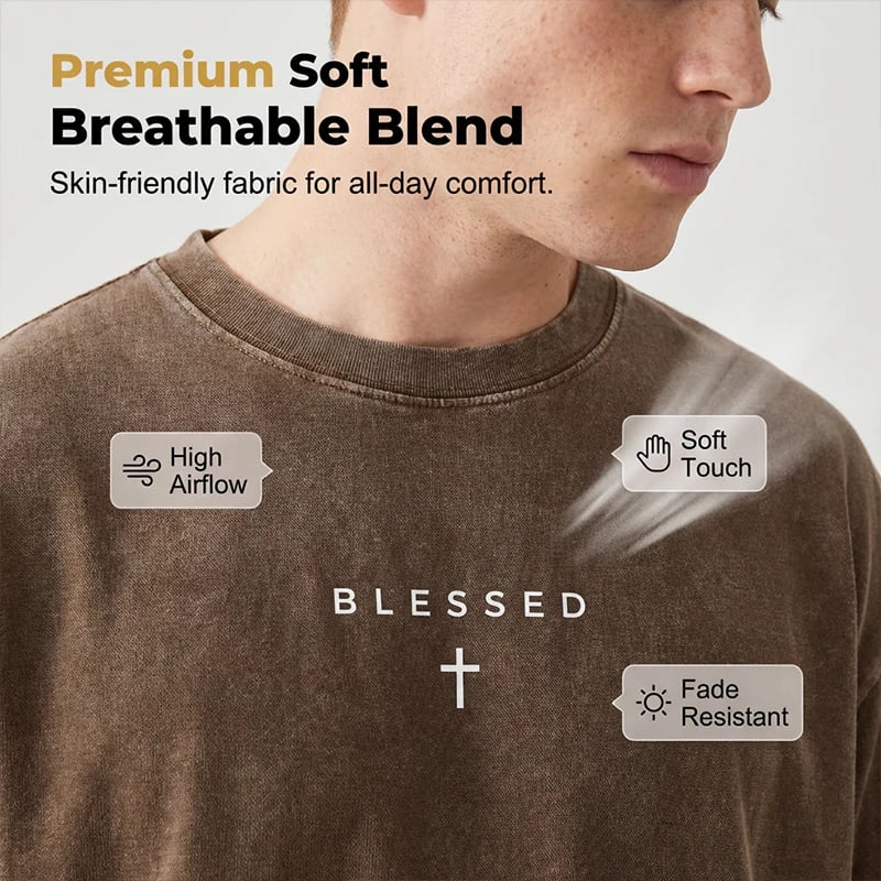 ✝️ Men‘s Vintage Cross & Letter Print T-Shirt – Soft Washed Cotton---Buy 4 Get Extra 40% Off & Free Shipping