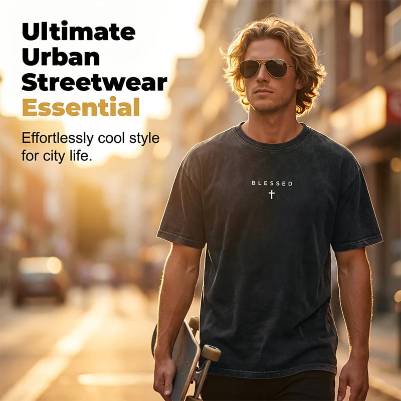 ✝️ Men‘s Vintage Cross & Letter Print T-Shirt – Soft Washed Cotton---Buy 4 Get Extra 40% Off & Free Shipping