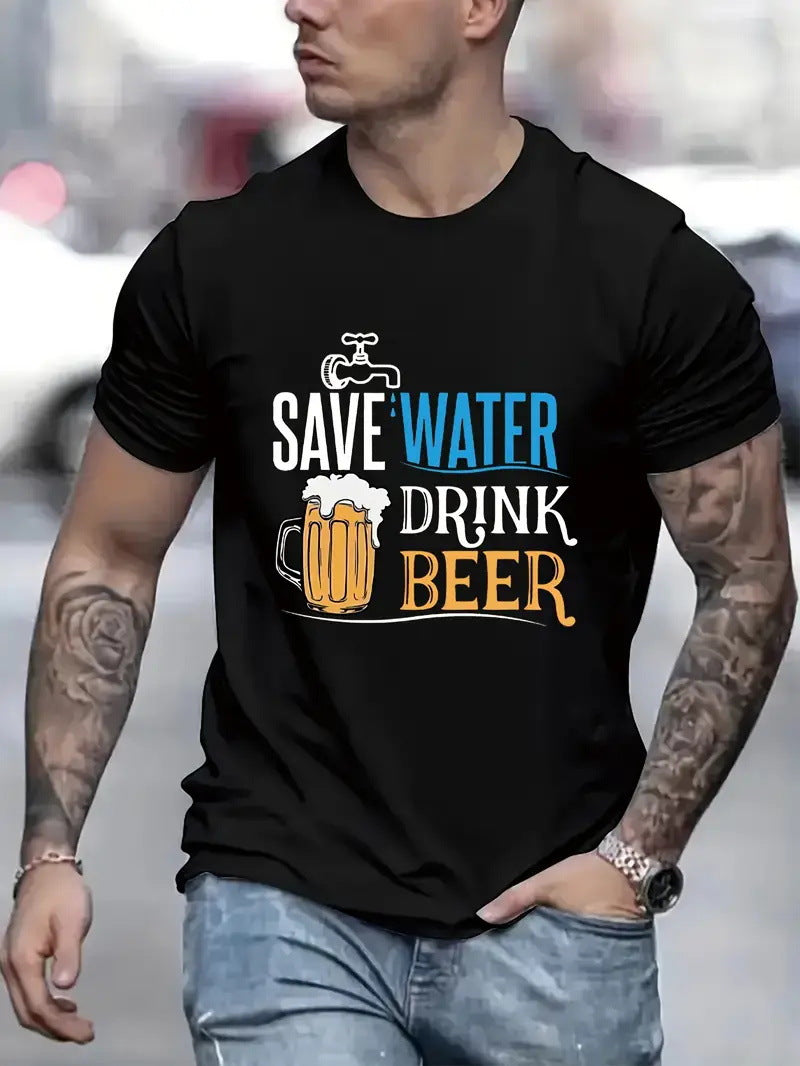 🔥LAST DAY 50% OFF---Men‘s Regular Fit Letter Graphic Tee | 100% Cotton Crewneck T-Shirt for Summer Daily Wear