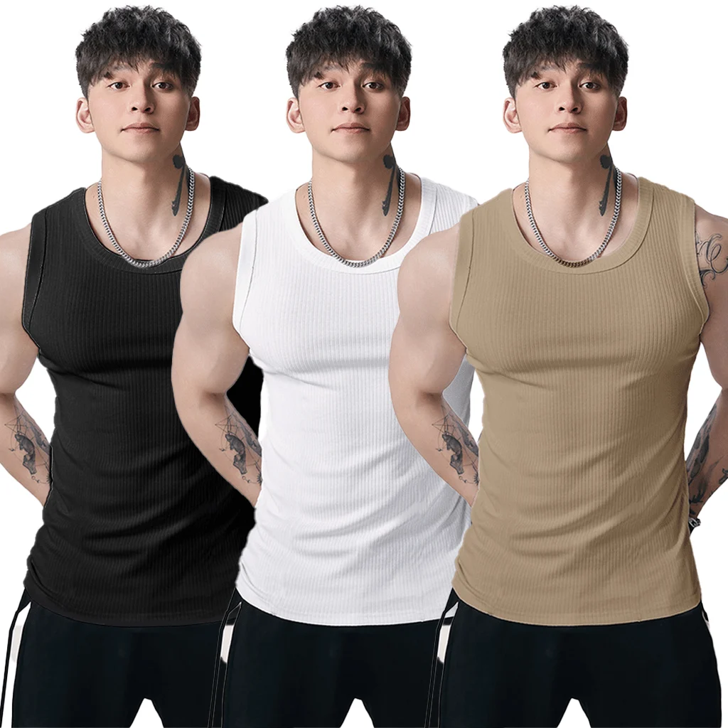 🔥Men's  Wide Strap Ribbed Tank Top---Enjoy 42% discount on the three‑pack with free delivery.