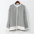 Casual Striped Round Neck Button Front Blouse
